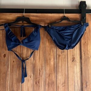 Polo Ralph Lauren Bikini Womens Ruffle Halter Top Lowrise bottoms Navy set Navy